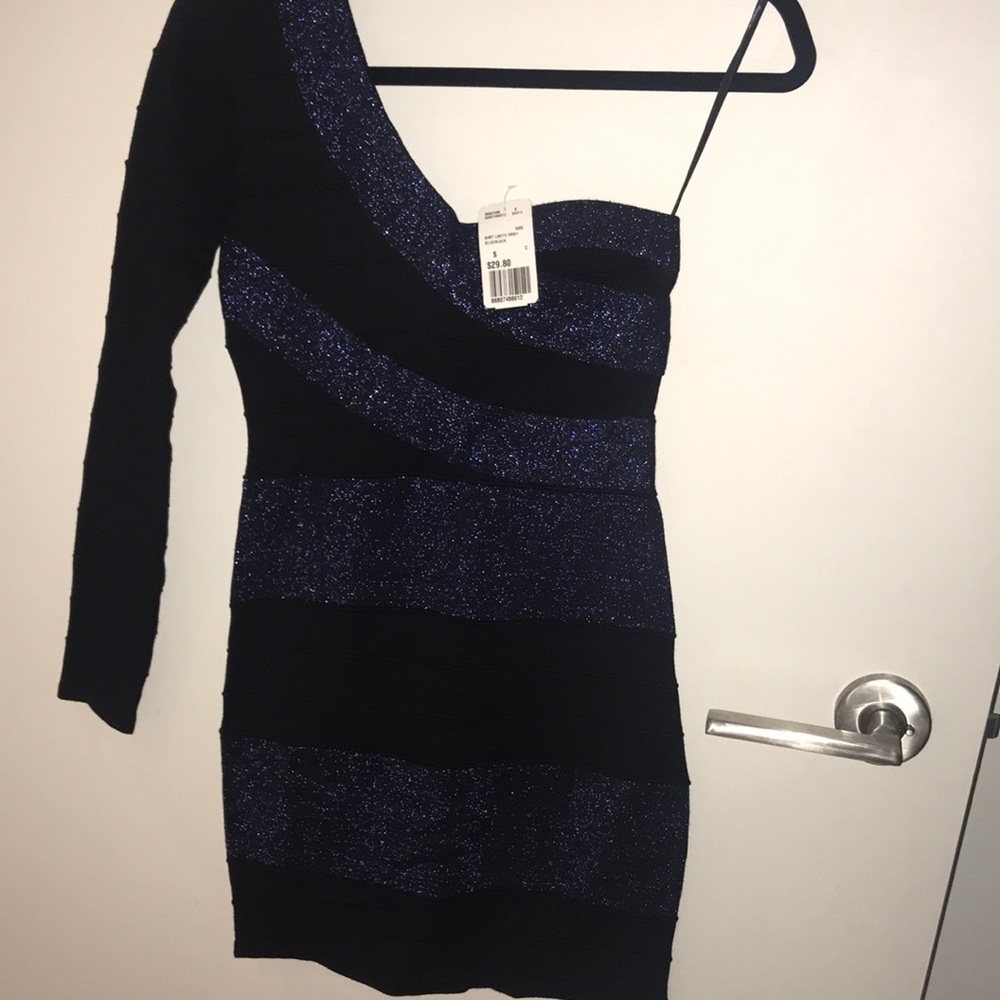 Blue and black one shoulder bodycon dress